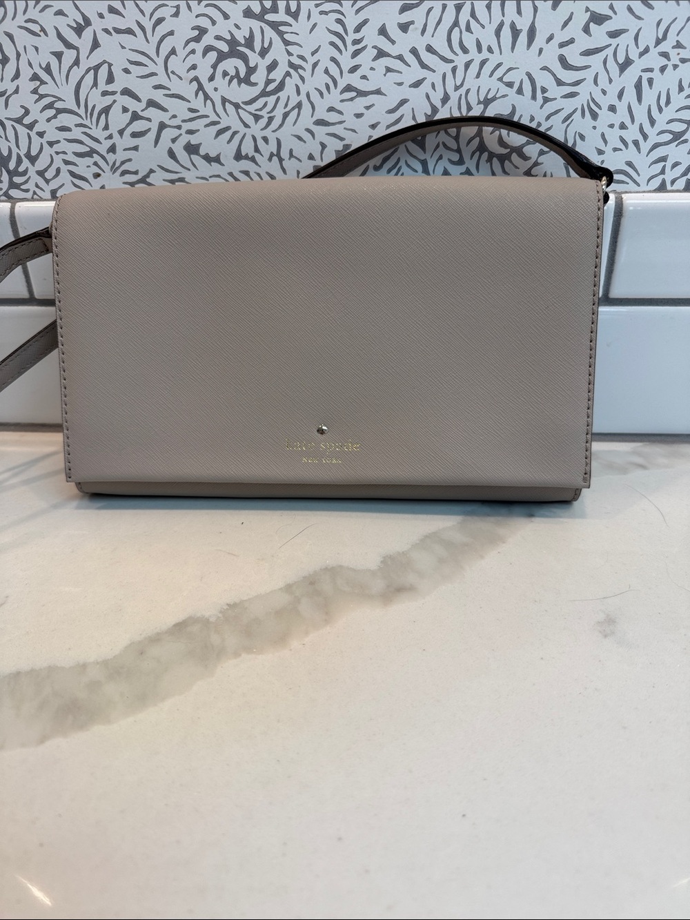 kate spade Taupe Gray Saffiano Leather Crossbody